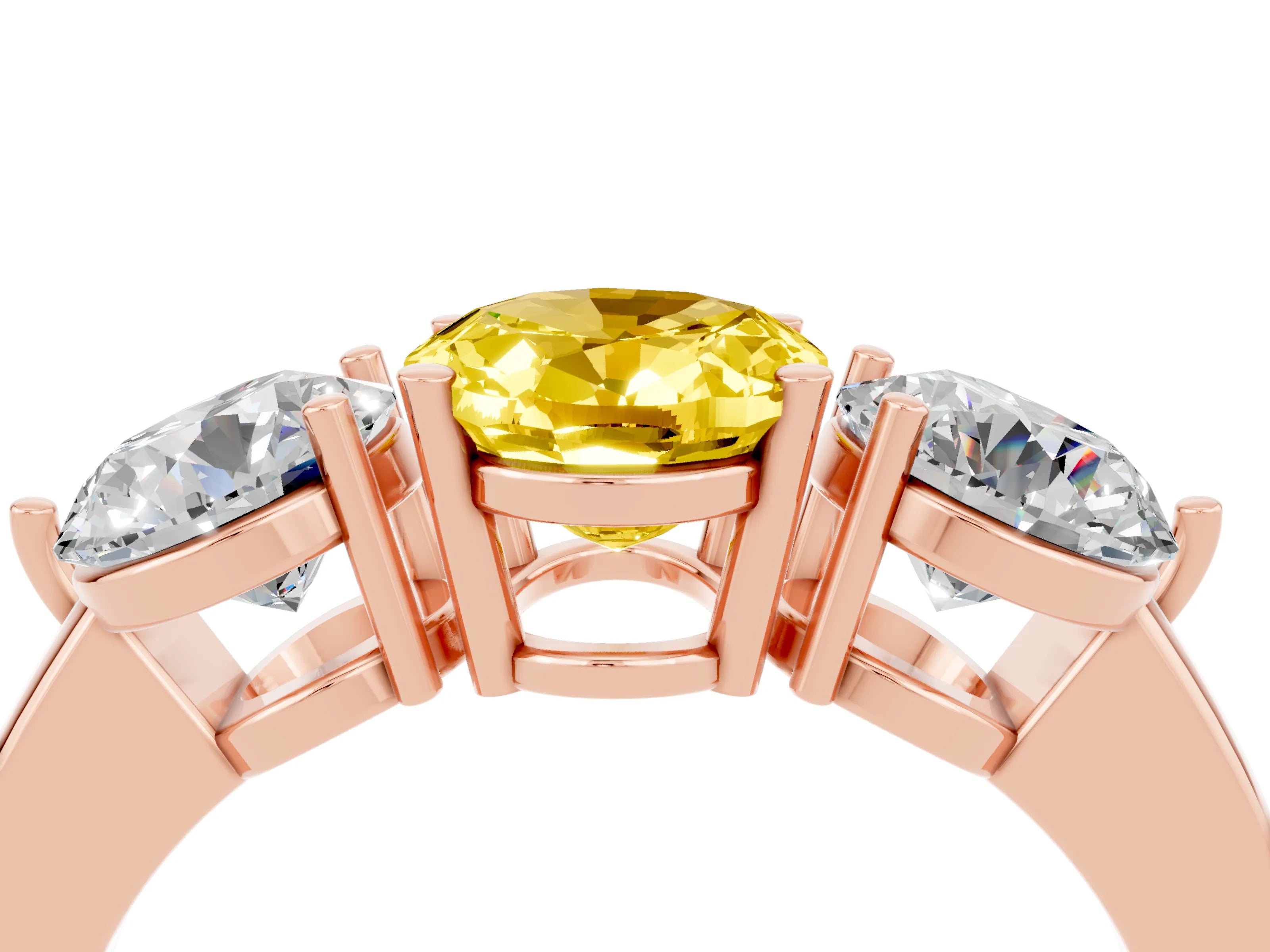 Rose gold Oval Cut Yellow Sapphire Three-Stone Ring with Prong Setting and Classic Band_4