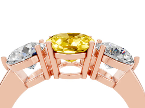 Rose gold Oval Cut Yellow Sapphire Three-Stone Ring with Prong Setting and Classic Band_4
