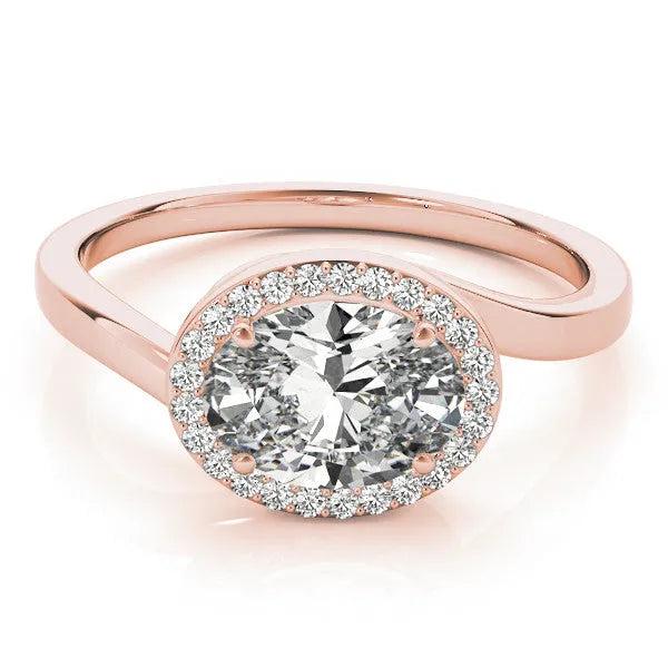 Rose gold Oval Diamond Bezel Halo Ring with Plain Band