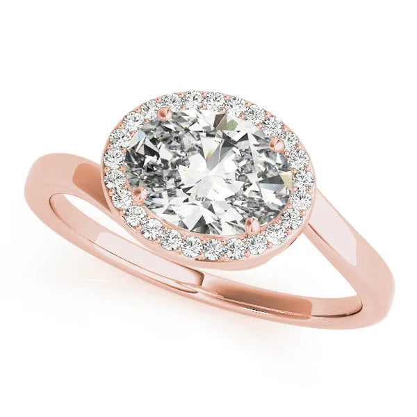 Rose gold Oval Diamond Bezel Halo Ring with Plain Band