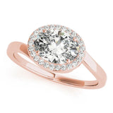 Rose gold Oval Diamond Bezel Halo Ring with Plain Band