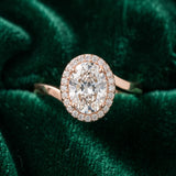 Rose gold Oval Diamond Bezel Halo Ring with Plain Band_15
