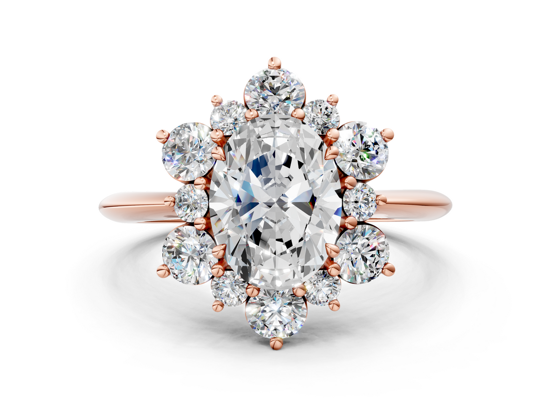 Rose gold Oval Diamond Cluster Halo Ring with Solitaire Band and Four-Prong Setting_20