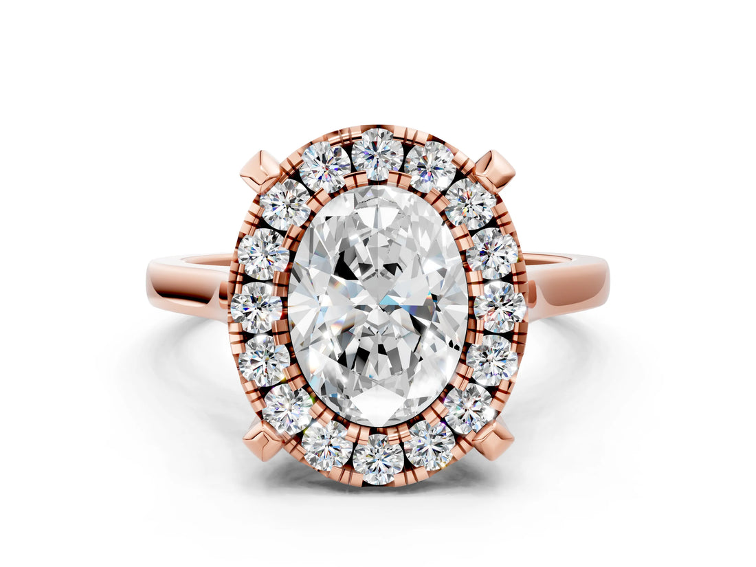 Rose gold Oval Diamond Cluster Halo Solitaire with Four-Prong Setting_94