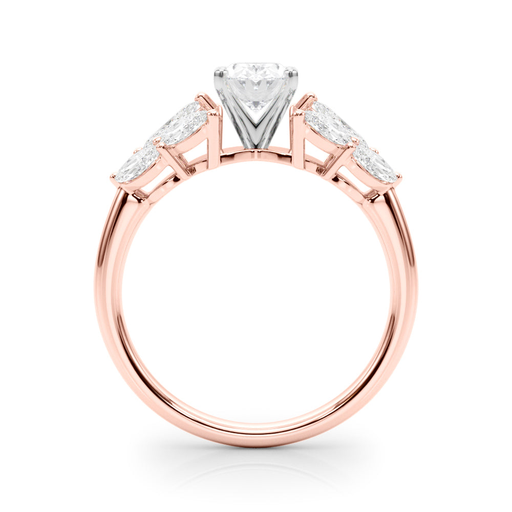 Rose gold Oval Diamond Cluster Leaf Design Ring with Prong Setting 2