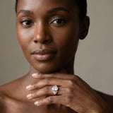 Rose gold Oval Diamond Cluster Leaf Design Ring with Prong Setting_14