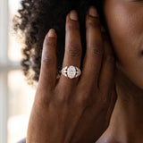 Rose gold Oval Diamond Cluster Leaf Design Ring with Prong Setting_15