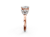 Rose gold Oval Diamond Cluster Leaf Design Ring with Prong Setting_62
