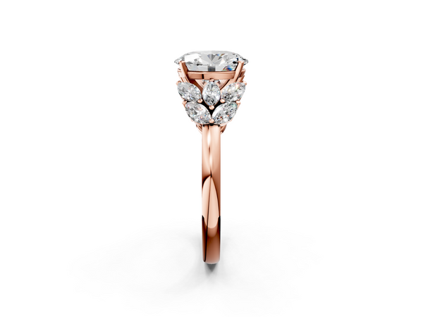 Rose gold Oval Diamond Cluster Leaf Design Ring with Prong Setting