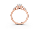 Rose gold Oval Diamond Cluster Leaf Design Ring with Prong Setting_63