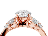 Rose gold Oval Diamond Cluster Leaf Design Ring with Prong Setting_64