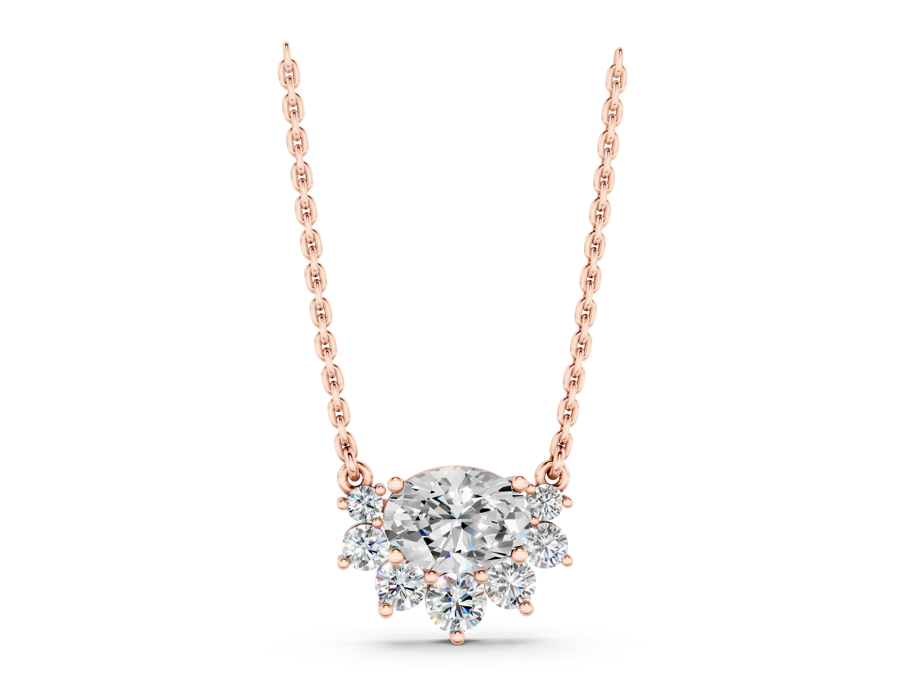 Rose gold Oval Diamond Cluster Necklace with Prong Setting_4