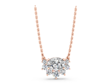 Rose gold Oval Diamond Cluster Necklace with Prong Setting_4