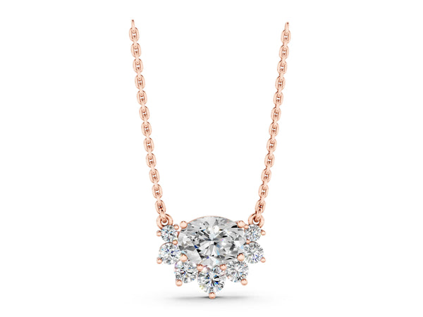 Rose gold Oval Diamond Cluster Pendant with Prong Setting
