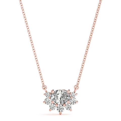 Rose gold Oval Diamond Cluster Pendant with Prong Setting