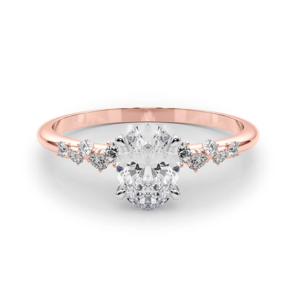 Rose gold Oval Diamond Cluster Prong-Set Solitaire Ring 1