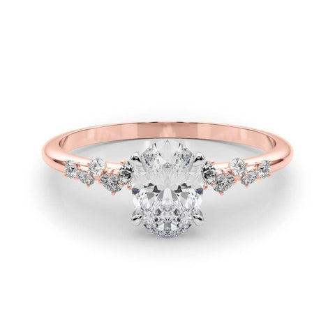 Rose gold Oval Diamond Cluster Prong-Set Solitaire Ring 1