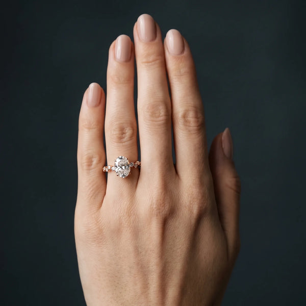 Rose gold Oval Diamond Cluster Prong-Set Solitaire Ring