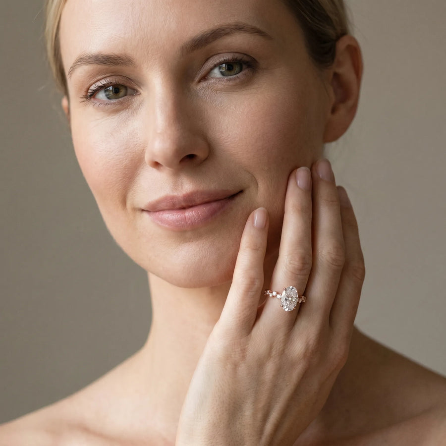 Rose gold Oval Diamond Cluster Prong-Set Solitaire Ring