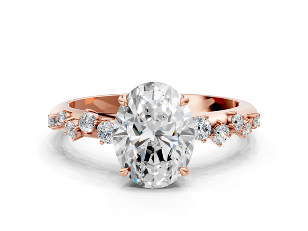 Rose gold Oval Diamond Cluster Prong-Set Solitaire Ring