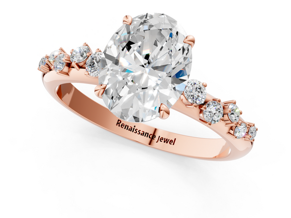 Rose gold Oval Diamond Cluster Prong-Set Solitaire Ring