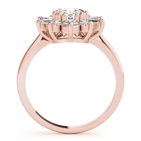 Rose gold Oval Diamond Cluster Ring with Round and Baguette Stones, Split Shank Band, Prong Setting 2
