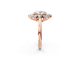 Rose gold Oval Diamond Cluster Ring with Round and Baguette Stones, Split Shank Band, Prong Setting_17