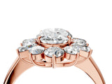 Rose gold Oval Diamond Cluster Ring with Round and Baguette Stones, Split Shank Band, Prong Setting_19