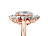 Rose gold Oval Diamond Cluster Ring with Round and Baguette Stones, Split Shank Band, Prong Setting_20