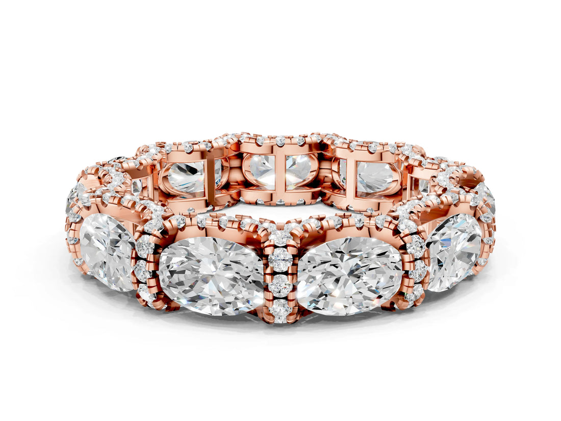 Rose gold Oval Diamond Eternity Wedding Band with Round Diamond Accents