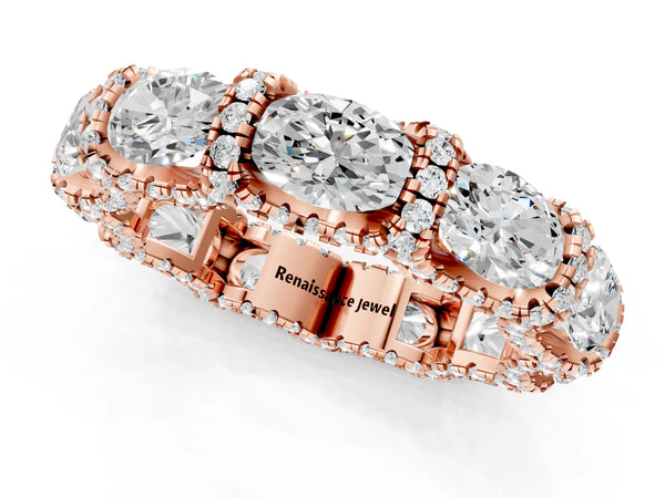 Rose gold Oval Diamond Eternity Wedding Band with Round Diamond Accents