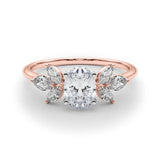 Rose gold Oval Diamond Floral Cluster Ring with Marquise Side Stones and Six-Prong Solitaire Setting 1