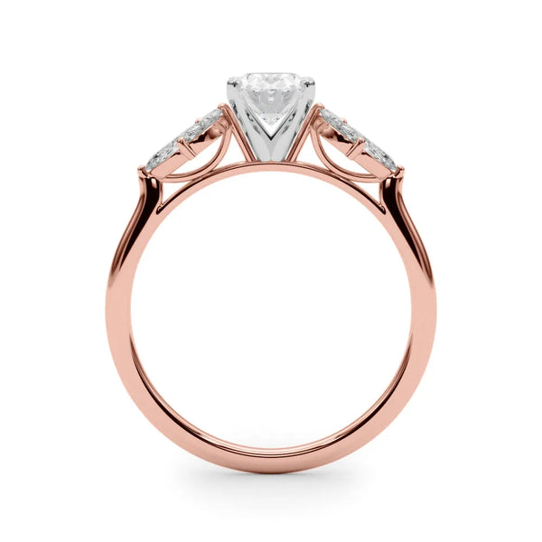 Rose gold Oval Diamond Floral Cluster Ring with Marquise Side Stones and Six-Prong Solitaire Setting