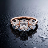 Rose gold Oval Diamond Floral Cluster Ring with Marquise Side Stones and Six-Prong Solitaire Setting_10