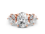 Rose gold Oval Diamond Floral Cluster Ring with Marquise Side Stones and Six-Prong Solitaire Setting_15