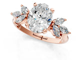 Rose gold Oval Diamond Floral Cluster Ring with Marquise Side Stones and Six-Prong Solitaire Setting_16