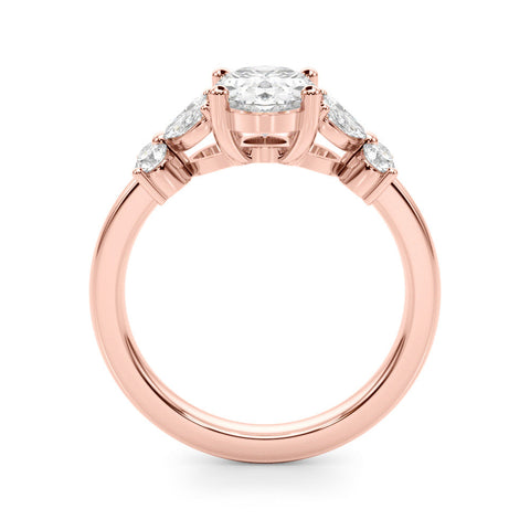 Rose gold Oval Diamond Floral Cluster Ring with Solitaire Band and Prong Setting 2