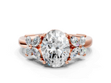 Rose gold Oval Diamond Floral Cluster Ring with Solitaire Band and Prong Setting_111