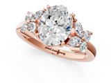 Rose gold Oval Diamond Floral Cluster Ring with Solitaire Band and Prong Setting_112