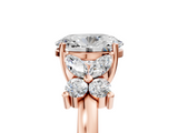 Rose gold Oval Diamond Floral Cluster Ring with Solitaire Band and Prong Setting_116