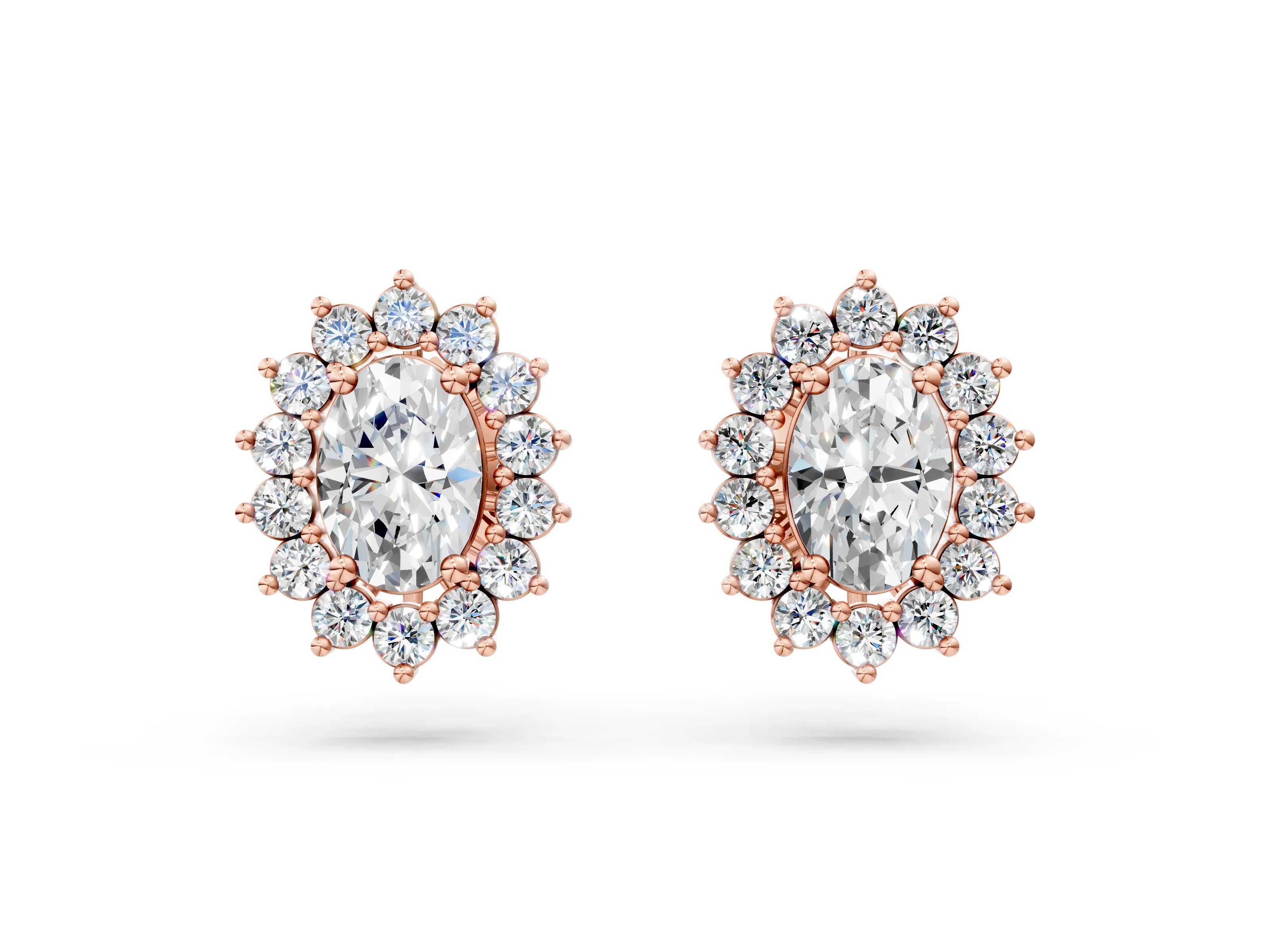 Rose gold Oval Diamond Floral Halo Stud Earrings