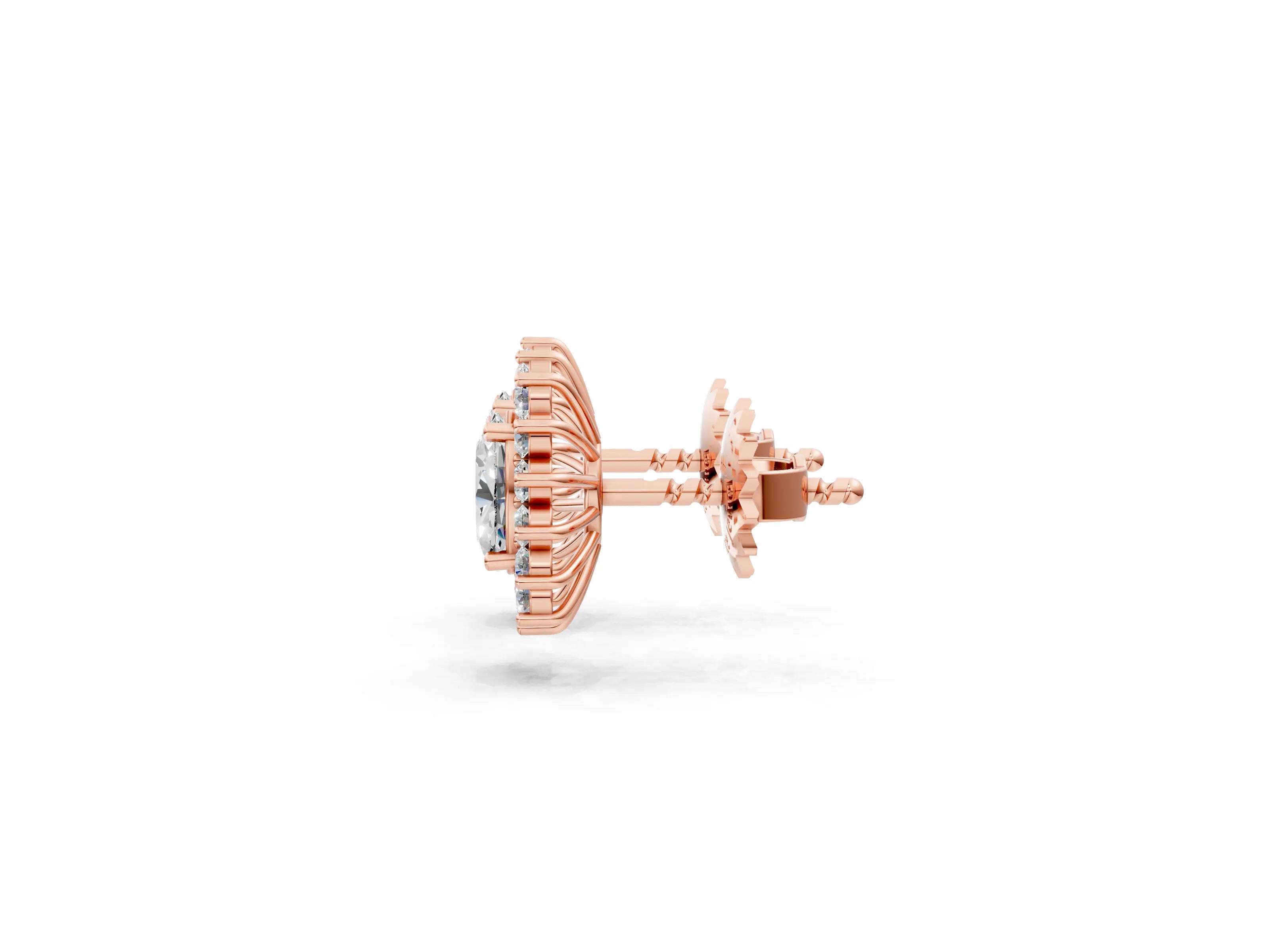 Rose gold Oval Diamond Floral Halo Stud Earrings_1