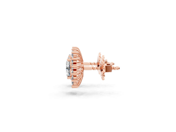 Rose gold Oval Diamond Floral Halo Stud Earrings