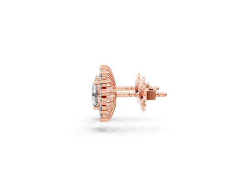 Rose gold Oval Diamond Floral Halo Stud Earrings_1