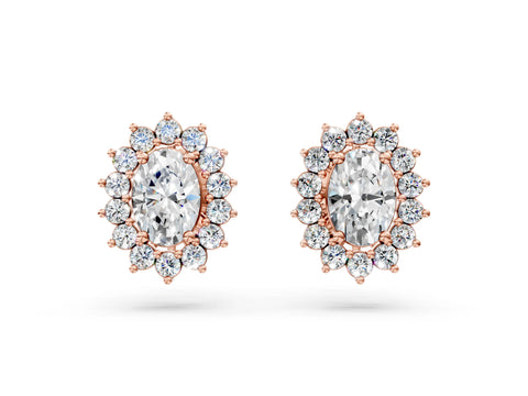 Rose gold Oval Diamond Floral Halo Stud Earrings