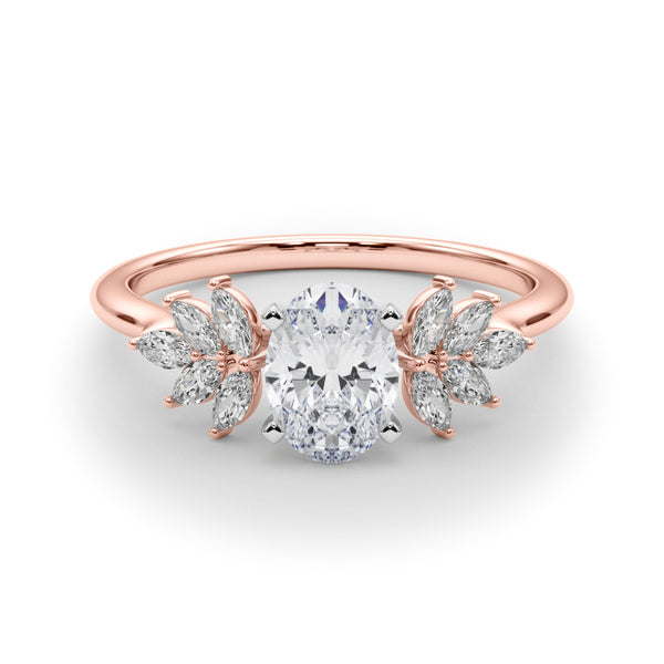 Rose gold Oval Diamond Floral Side Stone Solitaire with Marquise Accents and Four-Prong Setting