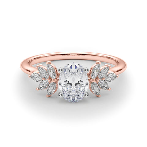 Rose gold Oval Diamond Floral Side Stone Solitaire with Marquise Accents and Four-Prong Setting 1