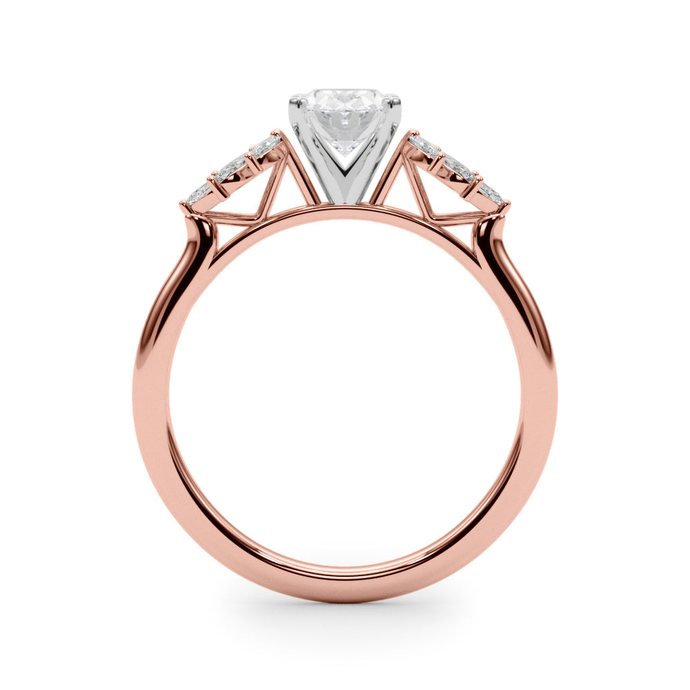 Rose gold Oval Diamond Floral Side Stone Solitaire with Marquise Accents and Four-Prong Setting 2