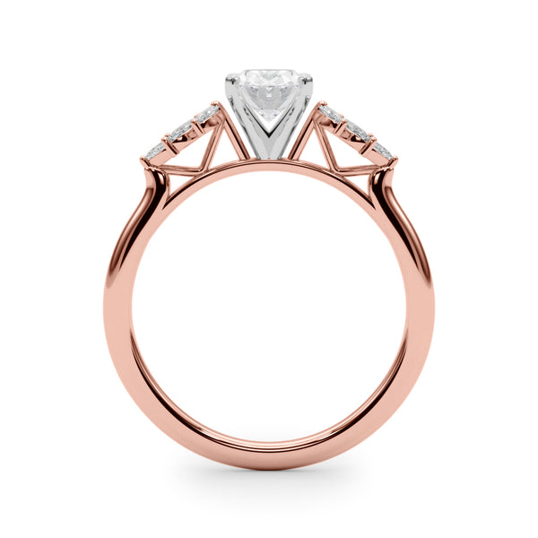 Rose gold Oval Diamond Floral Side Stone Solitaire with Marquise Accents and Four-Prong Setting