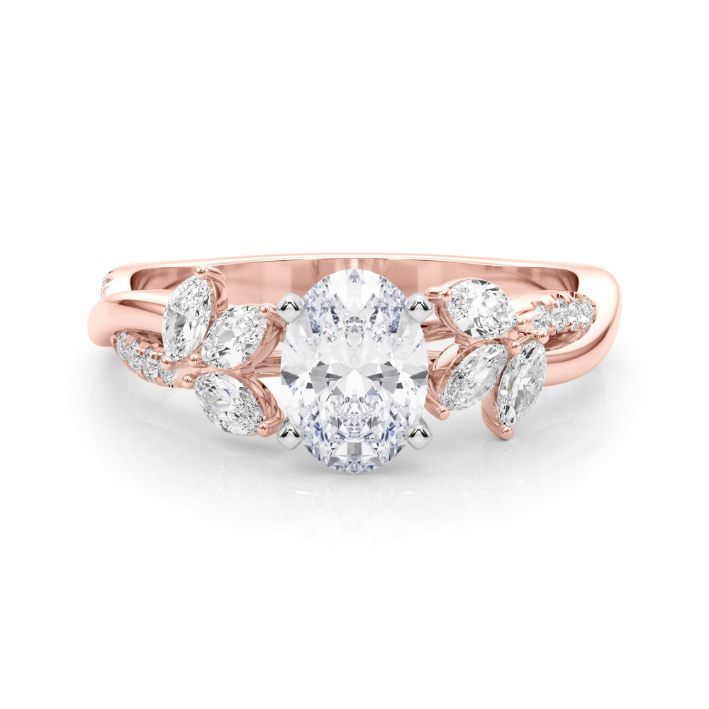 Rose gold Oval Diamond Floral Vine Solitaire Engagement Ring 1